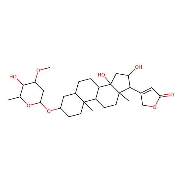 2D Structure of 3beta-[3-O-Methyl-2,6-dideoxy-beta-D-idopyranosyloxy]-14beta,16beta-dihydroxy-5beta-cardanolide-20(22)-ene