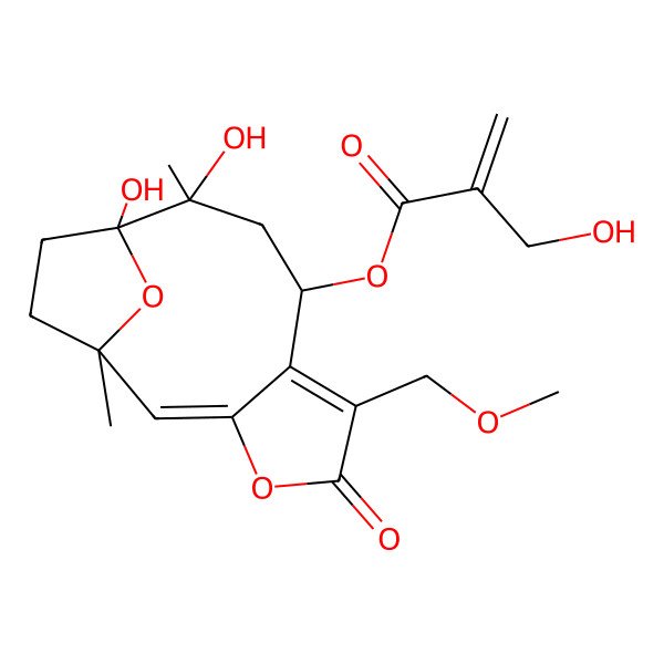 2D Structure of 4-Hydroxymethacrylic acid (6R,7S,10R,11E)-2-oxo-3-(methoxymethyl)-6,10-dimethyl-6,7-dihydroxy-7,10-epoxy-2,4,5,6,7,8,9,10-octahydrocyclodeca[b]furan-4beta-yl ester