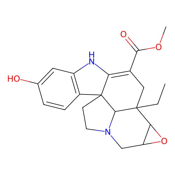 2D Structure of methyl (1R)-12-ethyl-5-hydroxy-14-oxa-8,17-diazahexacyclo[10.7.1.01,9.02,7.013,15.017,20]icosa-2(7),3,5,9-tetraene-10-carboxylate
