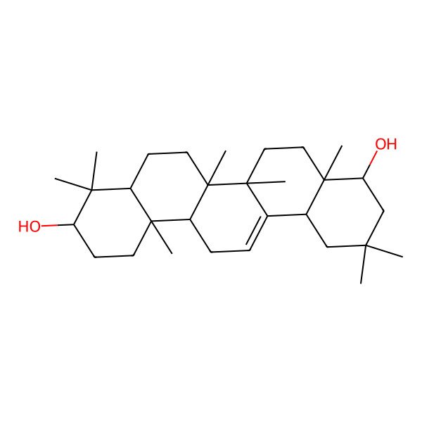 2D Structure of (3S,6aR,6bS,8aR,9R,12aS,14aR,14bR)-4,4,6a,6b,8a,11,11,14b-octamethyl-1,2,3,4a,5,6,7,8,9,10,12,12a,14,14a-tetradecahydropicene-3,9-diol