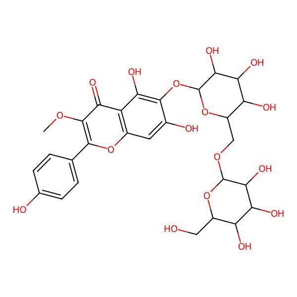 2D Structure of 5,7-dihydroxy-2-(4-hydroxyphenyl)-3-methoxy-6-[(2S,3R,4S,5S,6R)-3,4,5-trihydroxy-6-[[(2R,3R,4S,5S,6R)-3,4,5-trihydroxy-6-(hydroxymethyl)oxan-2-yl]oxymethyl]oxan-2-yl]oxychromen-4-one