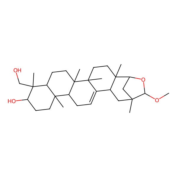 2D Structure of (1R,2R,5S,6R,9R,10S,11S,14R,15R,19S,21R,22R)-10-(hydroxymethyl)-22-methoxy-2,5,6,10,14,21-hexamethyl-23-oxahexacyclo[19.2.1.02,19.05,18.06,15.09,14]tetracos-17-en-11-ol