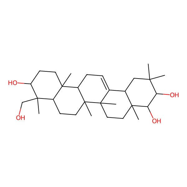 2D Structure of (3R,4S,4aR,6aS,6bR,9S,10S,12aR)-9-(hydroxymethyl)-2,2,4a,6a,6b,9,12a-heptamethyl-1,3,4,5,6,6a,7,8,8a,10,11,12,13,14b-tetradecahydropicene-3,4,10-triol