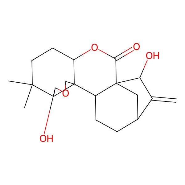 2D Structure of (1S,4S,8R,9R,12S,13S,16R,18R)-9,18-dihydroxy-7,7-dimethyl-17-methylidene-3,10-dioxapentacyclo[14.2.1.01,13.04,12.08,12]nonadecan-2-one