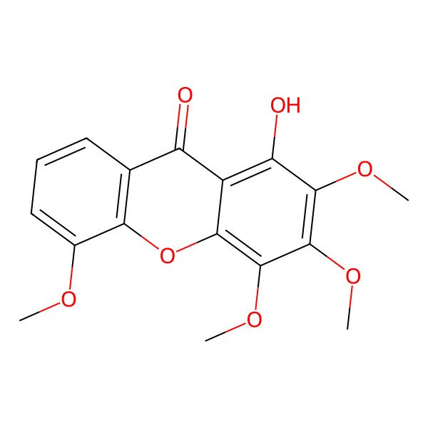 2D Structure of 9H-Xanthen-9-one, 1-hydroxy-2,3,4,5-tetramethoxy- 2D Structure of 9H-Xanthen-9-one, 1-hydroxy-2,3,4,5-tetramethoxy-