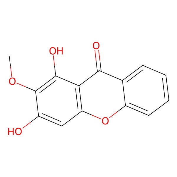 2D Structure of 9H-Xanthen-9-one, 1,3-dihydroxy-2-methoxy-