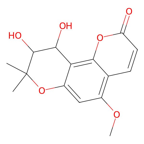 2D Structure of (9R,10R)-9,10-Dihydroxy-9,10-dihydro-5-methoxy-8,8-dimethyl-2H,8H-benzo[1,2-b:3,4-b']dipyran-2-one