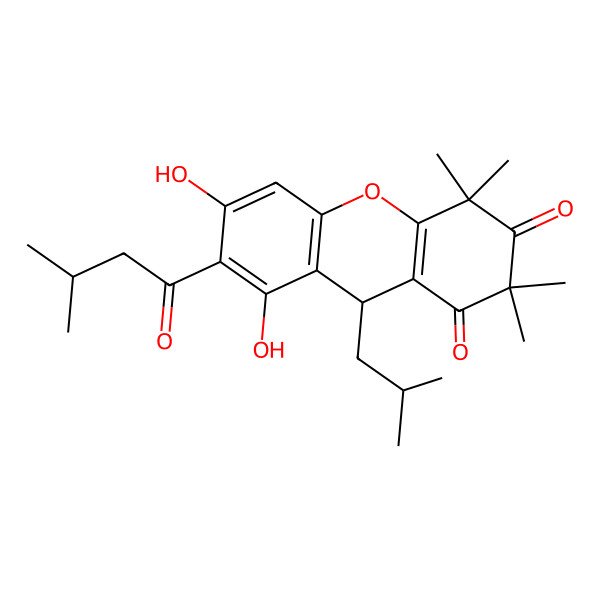2D Structure of (9S)-6,8-dihydroxy-2,2,4,4-tetramethyl-7-(3-methylbutanoyl)-9-(2-methylpropyl)-9H-xanthene-1,3-dione