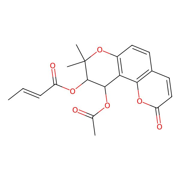 2D Structure of [(9S,10S)-10-acetyloxy-8,8-dimethyl-2-oxo-9,10-dihydropyrano[2,3-f]chromen-9-yl] (E)-but-2-enoate