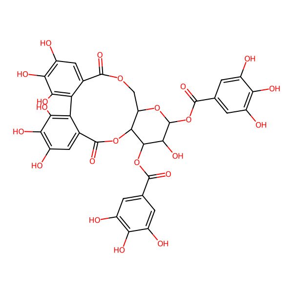 2D Structure of [(10R,11R,12R,13R,15R)-3,4,5,12,21,22,23-heptahydroxy-8,18-dioxo-13-(3,4,5-trihydroxybenzoyl)oxy-9,14,17-trioxatetracyclo[17.4.0.02,7.010,15]tricosa-1(23),2,4,6,19,21-hexaen-11-yl] 3,4,5-trihydroxybenzoate