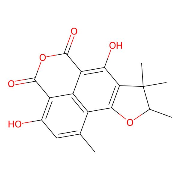 2D Structure of (12S)-6,15-dihydroxy-8,12,13,13-tetramethyl-3,11-dioxatetracyclo[7.6.1.05,16.010,14]hexadeca-1(15),5,7,9(16),10(14)-pentaene-2,4-dione