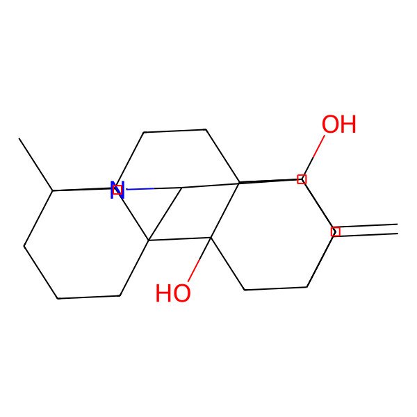 2D Structure of (5R,13R,18R)-5-methyl-12-methylidene-7-azahexacyclo[9.6.2.01,8.05,17.09,14.014,18]nonadec-6-ene-13,18-diol