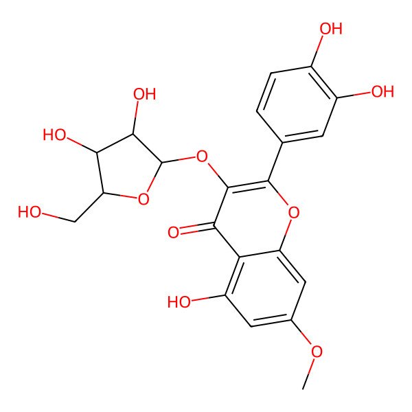 2D Structure of 3-[(2S,3R,4R,5S)-3,4-dihydroxy-5-(hydroxymethyl)tetrahydrofuran-2-yl]oxy-2-(3,4-dihydroxyphenyl)-5-hydroxy-7-methoxy-chromen-4-one