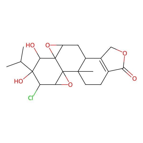 2D Structure of (1S,2S,4R,5S,6R,7R,8S,10S,12S)-5-chloro-6,7-dihydroxy-1-methyl-6-propan-2-yl-3,9,15-trioxahexacyclo[10.7.0.02,4.02,8.08,10.013,17]nonadec-13(17)-en-16-one