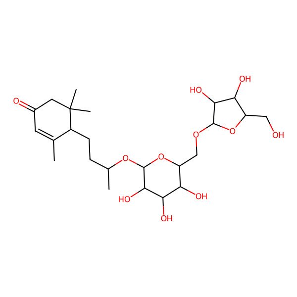 2D Structure of (4R)-4-[(3R)-3-[(2R,3R,4S,5S,6R)-6-[[(2R,3R,4R,5S)-3,4-dihydroxy-5-(hydroxymethyl)oxolan-2-yl]oxymethyl]-3,4,5-trihydroxyoxan-2-yl]oxybutyl]-3,5,5-trimethylcyclohex-2-en-1-one