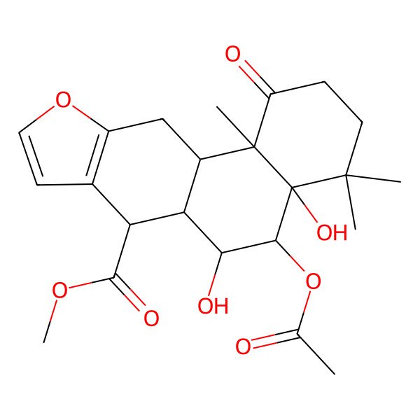 2D Structure of methyl (4aR,5S,6R,6aR,7S,11aS,11bR)-5-acetyloxy-4a,6-dihydroxy-4,4,11b-trimethyl-1-oxo-2,3,5,6,6a,7,11,11a-octahydronaphtho[2,1-f][1]benzofuran-7-carboxylate