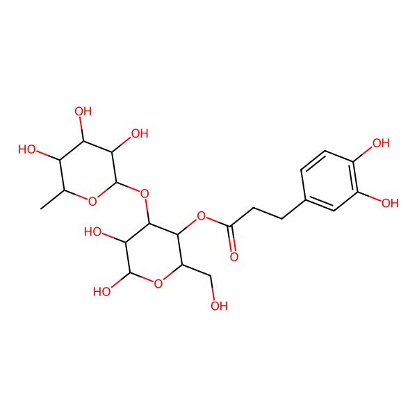 2D Structure of [(2R,3R,4R,5R)-5,6-dihydroxy-2-(hydroxymethyl)-4-[(2S,3R,4R,5S,6S)-3,4,5-trihydroxy-6-methyloxan-2-yl]oxyoxan-3-yl] 3-(3,4-dihydroxyphenyl)propanoate
