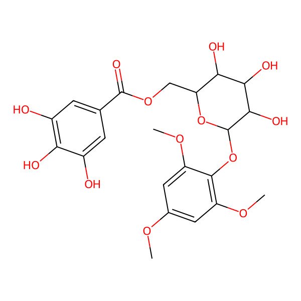 2D Structure of ((2R,3S,4S,5R,6S)-3,4,5-Trihydroxy-6-(2,4,6-trimethoxyphenoxy)tetrahydro-2H-pyran-2-yl)methyl 3,4,5-trihydroxybenzoate 2D Structure of ((2R,3S,4S,5R,6S)-3,4,5-Trihydroxy-6-(2,4,6-trimethoxyphenoxy)tetrahydro-2H-pyran-2-yl)methyl 3,4,5-trihydroxybenzoate