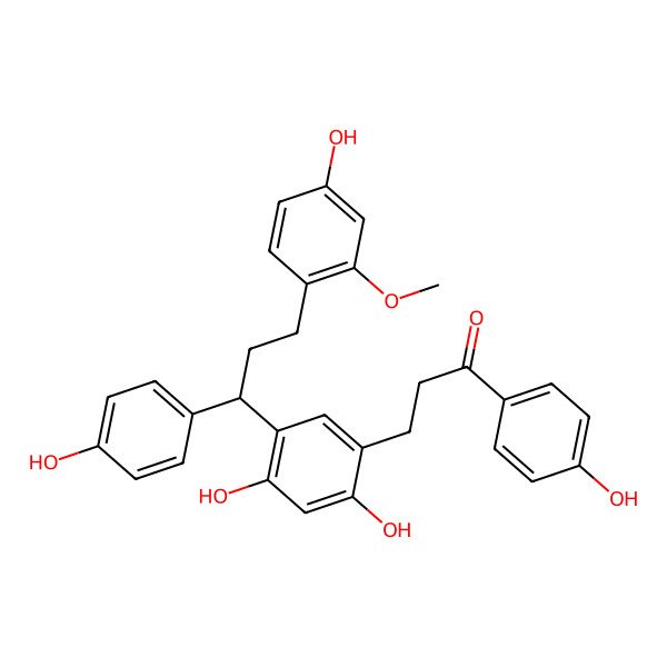 2D Structure of 3-(2,4-Dihydroxy-5-(3-(4-hydroxy-2-methoxyphenyl)-1-(4-hydroxyphenyl)propyl)phenyl)-1-(4-hydroxyphenyl)propan-1-one