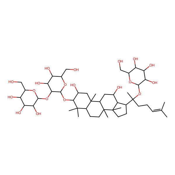 2D Structure of (2S,3R,4S,5S,6R)-2-[(2R,3R,4S,5S,6R)-2-[[(2R,3R,5R,8R,9R,10R,12R,13R,14R,17S)-2,12-dihydroxy-4,4,8,10,14-pentamethyl-17-[(2S)-6-methyl-2-[(2S,3R,4S,5S,6R)-3,4,5-trihydroxy-6-(hydroxymethyl)oxan-2-yl]oxyhept-5-en-2-yl]-2,3,5,6,7,9,11,12,13,15,16,17-dodecahydro-1H-cyclopenta[a]phenanthren-3-yl]oxy]-4,5-dihydroxy-6-(hydroxymethyl)oxan-3-yl]oxy-6-(hydroxymethyl)oxane-3,4,5-triol