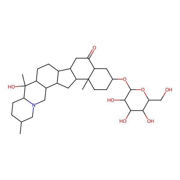 2D Structure of (2S,6S,9R,10S,11R,15S,20S,23R)-10-hydroxy-6,10,23-trimethyl-20-[(2R,3R,4S,5S,6R)-3,4,5-trihydroxy-6-(hydroxymethyl)oxan-2-yl]oxy-4-azahexacyclo[12.11.0.02,11.04,9.015,24.018,23]pentacosan-17-one