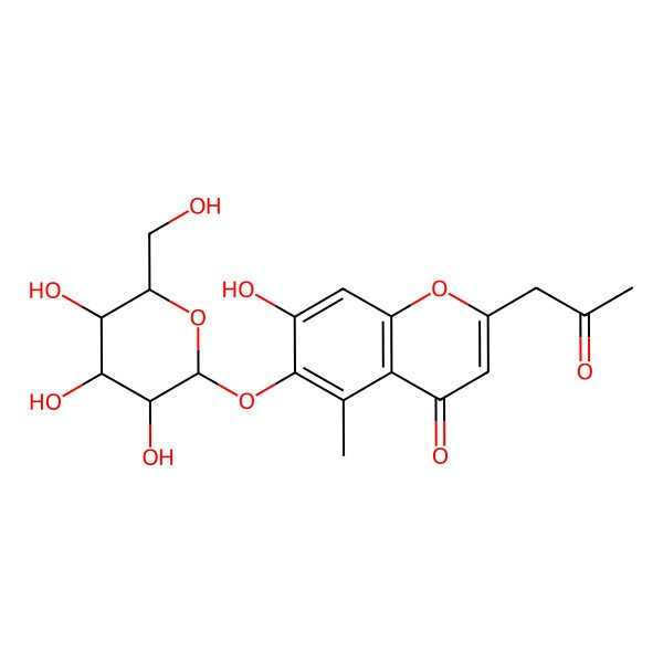 2D Structure of 7-hydroxy-5-methyl-2-(2-oxopropyl)-6-[(2S,3R,4S,5S,6R)-3,4,5-trihydroxy-6-(hydroxymethyl)oxan-2-yl]oxychromen-4-one