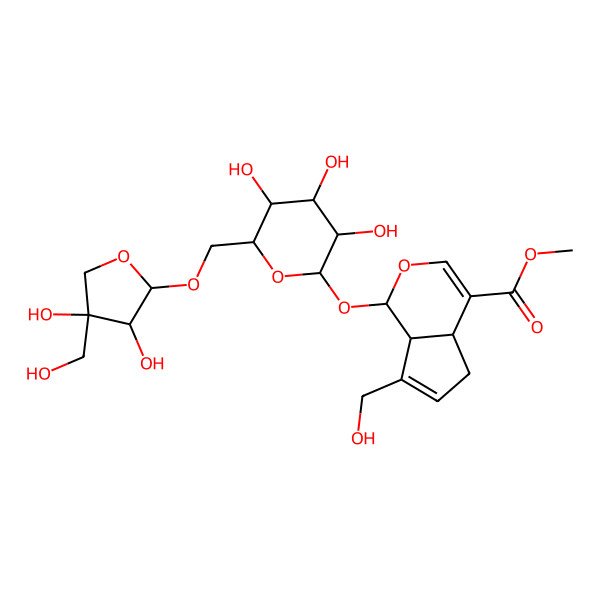 2D Structure of methyl (1S,4aS,7aS)-1-[(2S,3R,4S,5S,6R)-6-[[(2R,3R,4R)-3,4-dihydroxy-4-(hydroxymethyl)oxolan-2-yl]oxymethyl]-3,4,5-trihydroxyoxan-2-yl]oxy-7-(hydroxymethyl)-1,4a,5,7a-tetrahydrocyclopenta[c]pyran-4-carboxylate