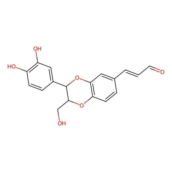 2D Structure of (E)-3-[(2R,3R)-3-(3,4-dihydroxyphenyl)-2-(hydroxymethyl)-2,3-dihydro-1,4-benzodioxin-6-yl]prop-2-enal