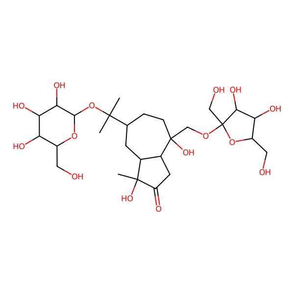 2D Structure of (3S,3aR,5R,8R,8aS)-8-[[(2R,3S,4S,5R)-3,4-dihydroxy-2,5-bis(hydroxymethyl)oxolan-2-yl]oxymethyl]-3,8-dihydroxy-3-methyl-5-[2-[(2S,3R,4S,5S,6R)-3,4,5-trihydroxy-6-(hydroxymethyl)oxan-2-yl]oxypropan-2-yl]-3a,4,5,6,7,8a-hexahydro-1H-azulen-2-one