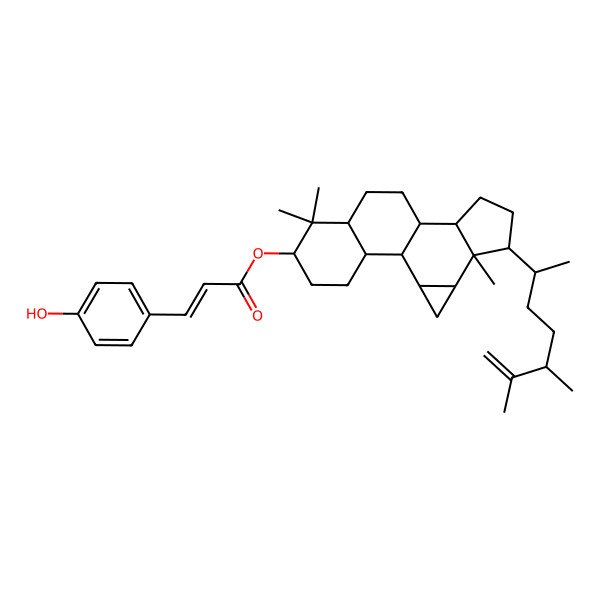 2D Structure of [6-(5,6-dimethylhept-6-en-2-yl)-5,14,14-trimethyl-15-pentacyclo[8.8.0.02,4.05,9.013,18]octadecanyl] (E)-3-(4-hydroxyphenyl)prop-2-enoate