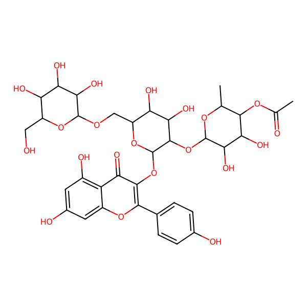 2D Structure of [(2S,3R,4S,5R,6S)-6-[(2S,3R,4S,5S,6R)-2-[5,7-dihydroxy-2-(4-hydroxyphenyl)-4-oxochromen-3-yl]oxy-4,5-dihydroxy-6-[[(2R,3R,4S,5S,6R)-3,4,5-trihydroxy-6-(hydroxymethyl)oxan-2-yl]oxymethyl]oxan-3-yl]oxy-4,5-dihydroxy-2-methyloxan-3-yl] acetate