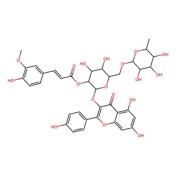 2D Structure of 5,7,4'-Trihydroxyflavone-3-yl 2-O-(3-methoxy-4-hydroxy-trans-cinnamoyl)-6-O-(alpha-L-rhamnopyranosyl)-beta-D-glucopyranoside