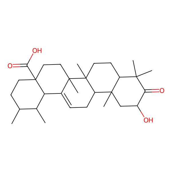 2D Structure of (1S,2R,4aS,6aR,6aS,6bR,8aR,11R,12aR,14bS)-11-hydroxy-1,2,6a,6b,9,9,12a-heptamethyl-10-oxo-1,2,3,4,5,6,6a,7,8,8a,11,12,13,14b-tetradecahydropicene-4a-carboxylic acid