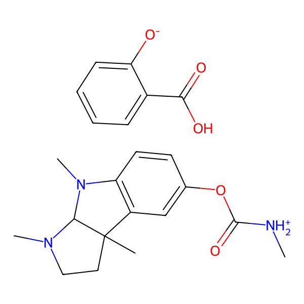 2D Structure of (3,4,8b-trimethyl-2,3a-dihydro-1H-pyrrolo[2,3-b]indol-7-yl)oxycarbonyl-methylazanium;2-carboxyphenolate