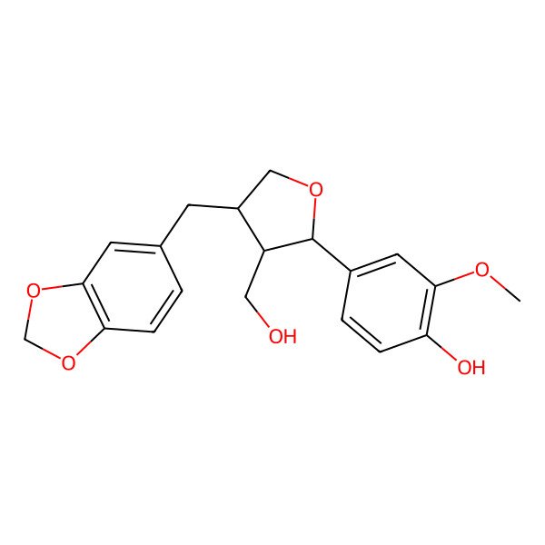 2D Structure of (2S)-2alpha-(3-Methoxy-4-hydroxyphenyl)-4alpha-(1,3-benzodioxole-5-ylmethyl)tetrahydrofuran-3beta-methanol