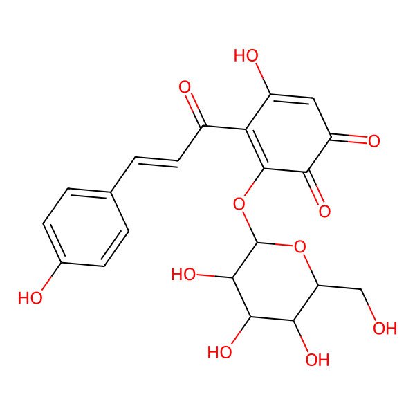 2D Structure of 5-hydroxy-4-[(E)-3-(4-hydroxyphenyl)prop-2-enoyl]-3-[3,4,5-trihydroxy-6-(hydroxymethyl)oxan-2-yl]oxycyclohexa-3,5-diene-1,2-dione