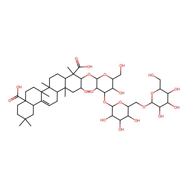 2D Structure of (2S,3R,4aR,6aR,6bS,8aS,12aS,14aR,14bR)-3-[(2R,3R,4S,5R,6R)-3,5-dihydroxy-6-(hydroxymethyl)-4-[(2S,3R,4S,5S,6R)-3,4,5-trihydroxy-6-[[(2R,3R,4S,5S,6R)-3,4,5-trihydroxy-6-(hydroxymethyl)oxan-2-yl]oxymethyl]oxan-2-yl]oxyoxan-2-yl]oxy-2-hydroxy-4,6a,6b,11,11,14b-hexamethyl-1,2,3,4a,5,6,7,8,9,10,12,12a,14,14a-tetradecahydropicene-4,8a-dicarboxylic acid