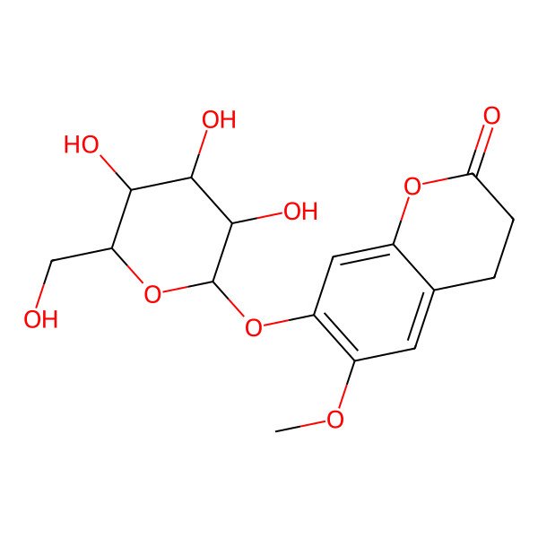 2D Structure of 6-methoxy-7-[(2S,3R,4S,5S,6R)-3,4,5-trihydroxy-6-(hydroxymethyl)oxan-2-yl]oxy-3,4-dihydrochromen-2-one
