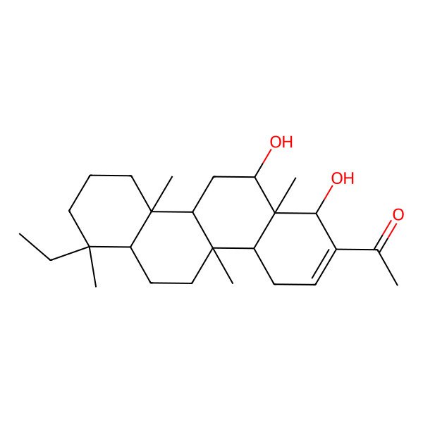 2D Structure of 1-[(1R,4aS,4bR,6aS,7S,10aS,10bR,12S,12aR)-7-ethyl-1,12-dihydroxy-4b,7,10a,12a-tetramethyl-1,4,4a,5,6,6a,8,9,10,10b,11,12-dodecahydrochrysen-2-yl]ethanone