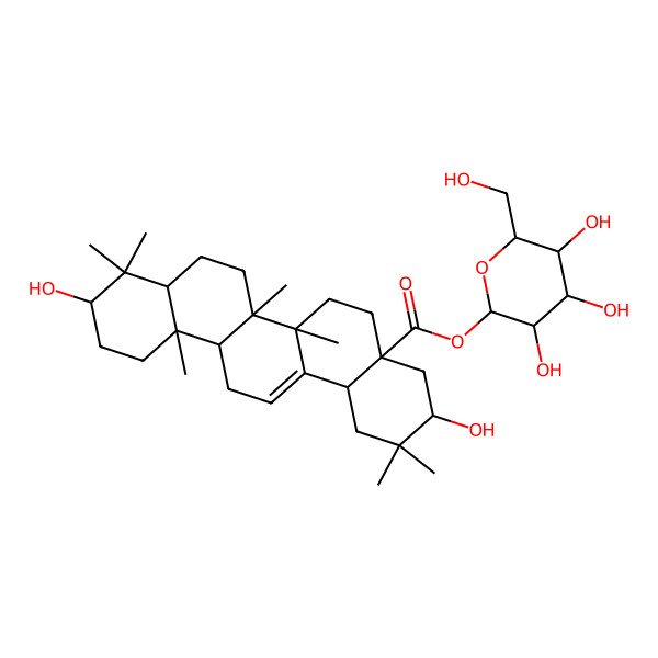 2D Structure of [(2S,3R,4S,5S,6R)-3,4,5-trihydroxy-6-(hydroxymethyl)oxan-2-yl] (3S,4aR,6bR,10S,12aR)-3,10-dihydroxy-2,2,6a,6b,9,9,12a-heptamethyl-1,3,4,5,6,6a,7,8,8a,10,11,12,13,14b-tetradecahydropicene-4a-carboxylate