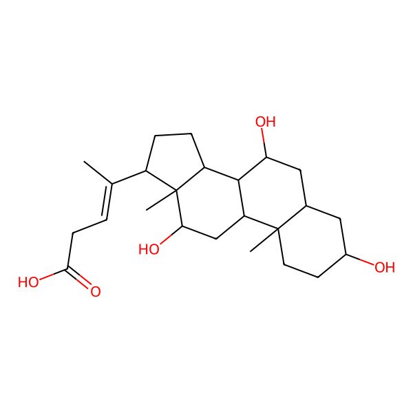 2D Structure of (E)-4-[(3R,5S,7R,8R,9S,10S,12S,13S,14S,17R)-3,7,12-trihydroxy-10,13-dimethyl-2,3,4,5,6,7,8,9,11,12,14,15,16,17-tetradecahydro-1H-cyclopenta[a]phenanthren-17-yl]pent-3-enoic acid