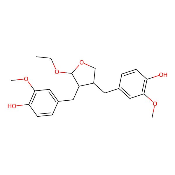 2D Structure of 4-[[(3R,4R,5S)-5-ethoxy-4-[(4-hydroxy-3-methoxy-phenyl)methyl]tetrahydrofuran-3-yl]methyl]-2-methoxy-phenol