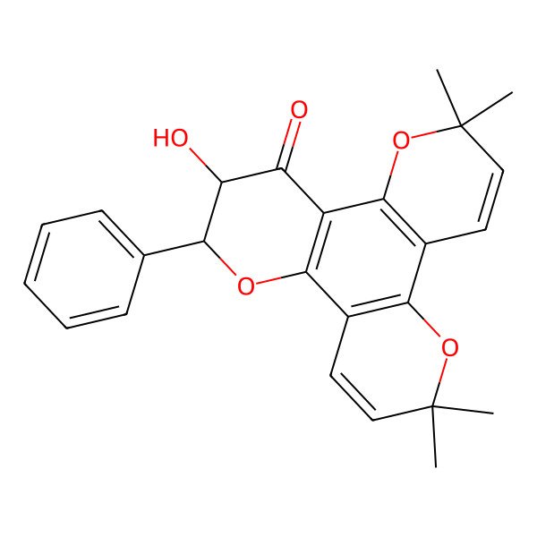 2D Structure of (4R,5R)-5-hydroxy-10,10,16,16-tetramethyl-4-phenyl-3,9,15-trioxatetracyclo[12.4.0.02,7.08,13]octadeca-1(14),2(7),8(13),11,17-pentaen-6-one