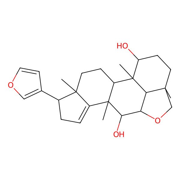 2D Structure of (1R,2R,5S,6R,10R,11S,12R,15R,19S)-6-(furan-3-yl)-1,5,10,15-tetramethyl-13-oxapentacyclo[10.6.1.02,10.05,9.015,19]nonadec-8-ene-11,18-diol