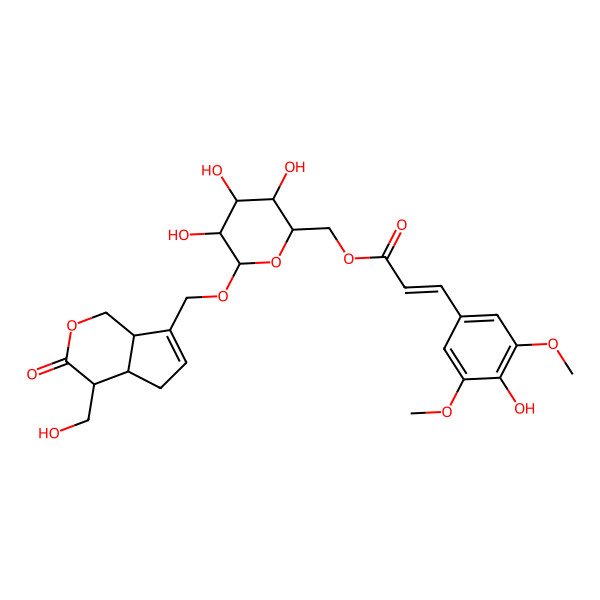 2D Structure of [(2R,3S,4S,5R,6R)-6-[[(4S,4aS,7aS)-4-(hydroxymethyl)-3-oxo-4,4a,5,7a-tetrahydro-1H-cyclopenta[c]pyran-7-yl]methoxy]-3,4,5-trihydroxyoxan-2-yl]methyl (E)-3-(4-hydroxy-3,5-dimethoxyphenyl)prop-2-enoate