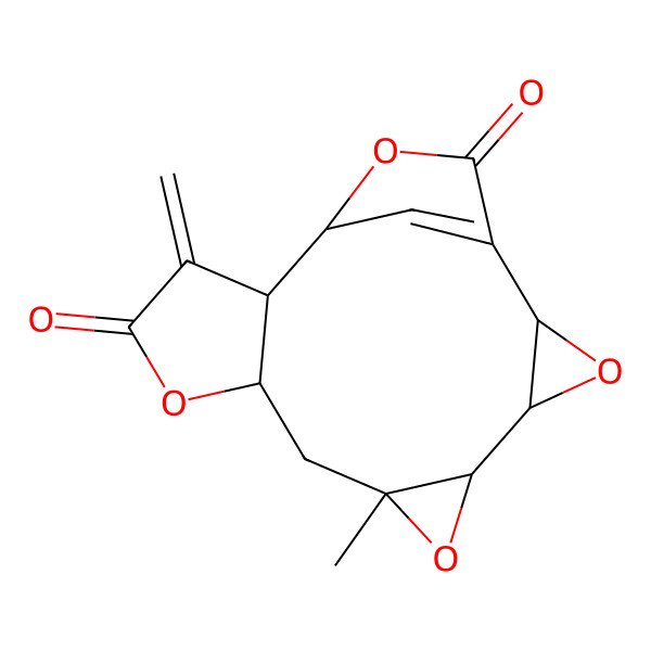 2D Structure of 7-Methyl-12-methylidene-3,6,10,15-tetraoxapentacyclo[12.2.1.02,4.05,7.09,13]heptadec-1(17)-ene-11,16-dione