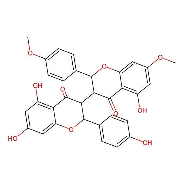 2D Structure of (2R,3S)-5,7-dihydroxy-3-[(2R,3S)-5-hydroxy-7-methoxy-2-(4-methoxyphenyl)-4-oxo-2,3-dihydrochromen-3-yl]-2-(4-hydroxyphenyl)-2,3-dihydrochromen-4-one