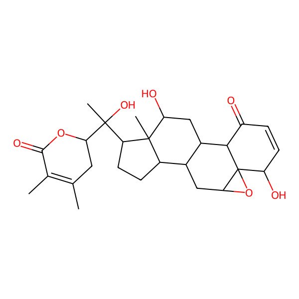 2D Structure of (1S,2R,6S,7R,9R,11R,12S,15S,16S,17R)-15-[(1S)-1-[(2R)-4,5-dimethyl-6-oxo-2,3-dihydropyran-2-yl]-1-hydroxyethyl]-6,17-dihydroxy-16-methyl-8-oxapentacyclo[9.7.0.02,7.07,9.012,16]octadec-4-en-3-one