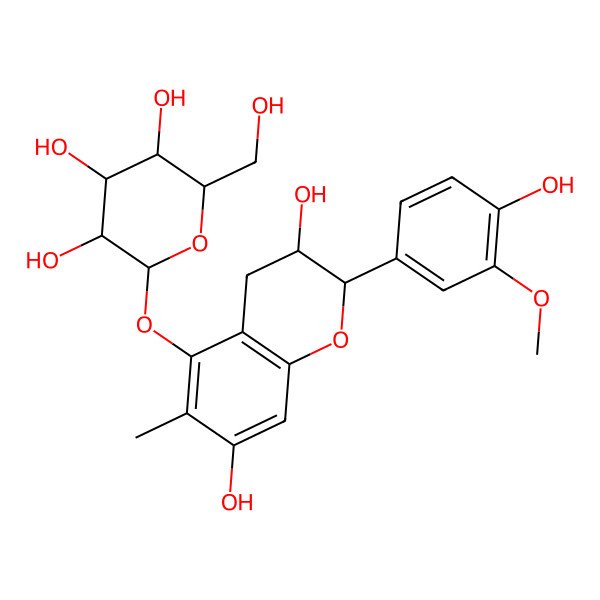 2D Structure of (2R)-2alpha-(3-Methoxy-4-hydroxyphenyl)-5-(beta-D-glucopyranosyloxy)-6-methyl-3,4-dihydro-2H-1-benzopyran-3alpha,7-diol