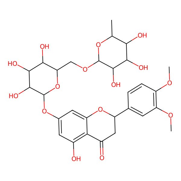 2D Structure of 2-(3,4-Dimethoxyphenyl)-5-hydroxy-7-[3,4,5-trihydroxy-6-[(3,4,5-trihydroxy-6-methyloxan-2-yl)oxymethyl]oxan-2-yl]oxy-2,3-dihydrochromen-4-one